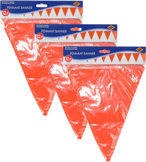 Oranje artikelen Oranje vlaggenlijn - 3x - slinger - 350 cm - binnen en buiten - 12 vlaggetjes - Koningsdag/Holland