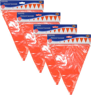 Oranje artikelen Oranje vlaggenlijn - 4x - slinger - 350 cm - binnen en buiten - 12 vlaggetjes - Koningsdag/Holland