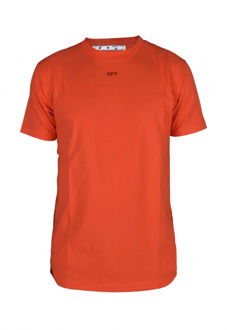 Oranje Crew Neck T-shirt met Iconische Pijlen Off White , Orange , Heren - S