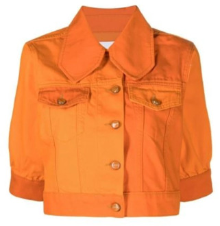 Oranje Denim Puff Sleeve Jacket Ganni , Orange , Dames - S,Xs