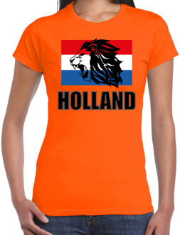 Oranje fan shirt / kleding Holland met leeuw en vlag EK/ WK voor dames S - Feestshirts