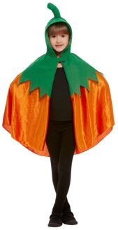 Oranje fluweelachtige pompoen cape met capuchon voor kinderen - Accessoires > Capes
