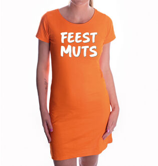 Oranje fun tekst jurkje - Feestmuts - oranje kleding voor dames - Koningsdag / oranje supporter L