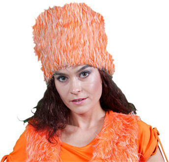 Oranje hoge bontmuts