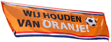 Oranje Holland thema straat vlag van 74 x 220 cm met print: wij houden van oranje - Fans supporters feestartikelen/versieringen