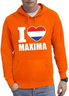 Oranje I love Maxima hooded sweater heren - Koningsdag XL (EU 54) - Feesttruien