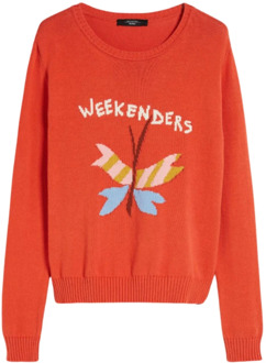 Oranje Intarsia Crew Neck Sweater Max Mara Weekend , Orange , Dames - L,M,S