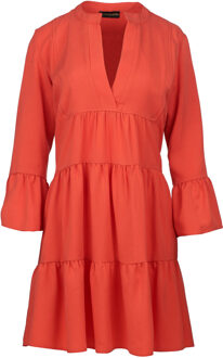 Oranje jurk met geplooide naden - L