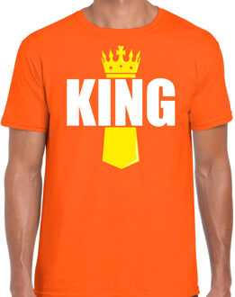 Oranje king shirt met kroontje - Koningsdag t-shirt voor heren S - Feestshirts