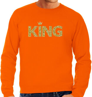 Oranje King sweater met gouden kroon - Koningsdag truien voor heren S