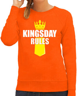 Oranje Kingsday Rules sweater met kroontje - Koningsdag truien voor dames S