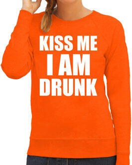 Oranje kiss me I am drunk sweater - Fun truien voor dames - Koningsdag/ Nederland/ EK/ WK L