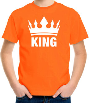 Oranje Koningdag King shirt met kroon jongens L (146-152) - Feestshirts