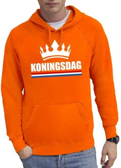Oranje Koningsdag met een kroon hooded sweater heren XL (EU 54) - Feesttruien