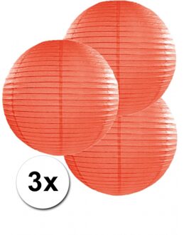 Oranje lampionnen van papier 35 cm 3x
