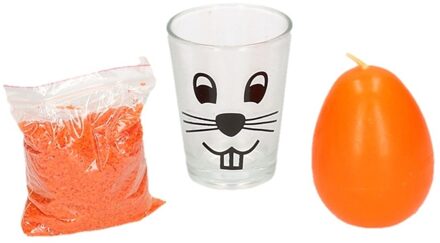 Oranje paasei kaarsje en zand in glas 11 cm