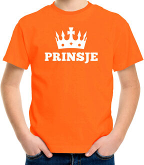 Oranje Prinsje met kroon t-shirt jongens - Oranje Koningsdag kleding S (122-128)