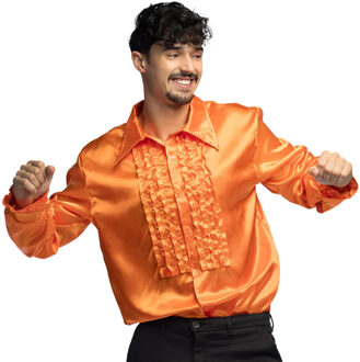Oranje rouche overhemd voor heren L - Carnavalsblouses