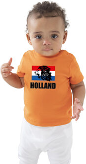 Oranje t-shirt Holland supporter met leeuw en vlag EK/ WK voor baby / peuters 66/76 (6-12 maanden) - Feestshirts Multikleur