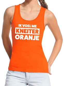 Oranje tekst tanktop / mouwloos shirt Ik voel me kneiter oranje voor dames -  Koningsdag kleding M