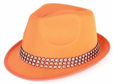 Oranje verkleed hoedje met zilveren steentjes