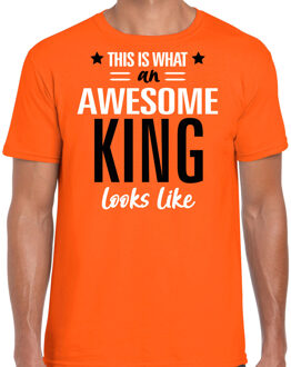 Oranje verkleed t-shirt Koningsdag - awesome king - heren XL - Feestshirts