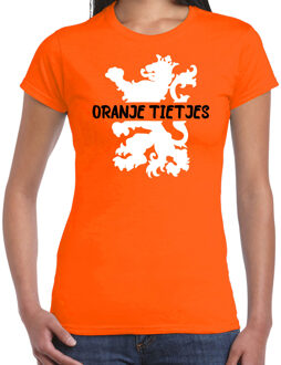Oranje verkleed t-shirt Koningsdag - oranje tietjes - dames S - Feestshirts