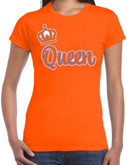 Oranje verkleed t-shirt Koningsdag - queen - dames S - Feestshirts