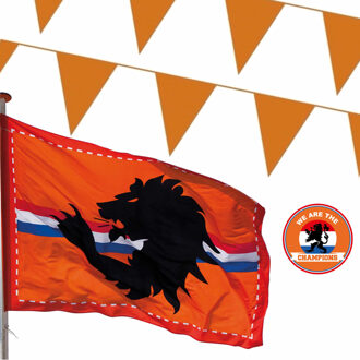 Oranje versiering buiten pakket 1x mega Holland vlag + 200 meter vlaggetjes - Feestpakketten