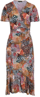 Oranje wikkeljurk met ritsdetail en dierenprint - XL