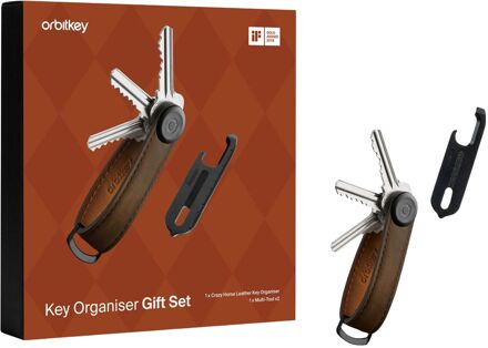 Orbitkey Crazy Horse Key Organiser + Multitool V2 - oak Brown Etui Bruin - H 7.8 x B 2.5 x D 2 cm