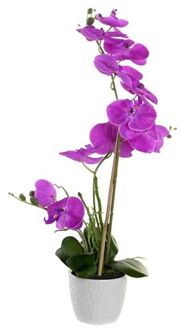 Orchidee bloemen kunstplant in witte bloempot - roze bloemen - H60 cm - Kunstplanten