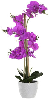 Orchidee bloemen kunstplant in witte bloempot - roze bloemen - H77 cm