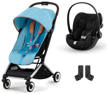 Orfeo kinderwagen Silver Beach Blue inclusief Cloud G baby-autozitje i-Size Moon Black met baby-autozitje en Adapter Blauw