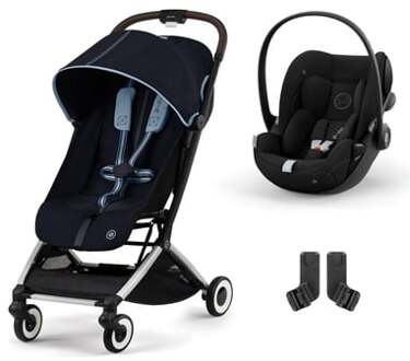 Orfeo kinderwagen Silver Ocean Blauw inclusief Cloud G babyautostoeltje i-Size Moon Black met babyautostoeltje en Adapter Zwart