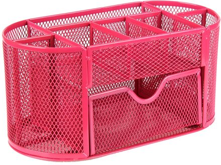 Organisator Opslag 9 Mobiele Metalen Bureau Mesh Desktop Potlood Pen Diversen Badge Houder Doos Briefpapier Kantoor Schoolbenodigdheden roze