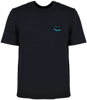 Organisch Katoenen Happy T-Shirt met Iconisch Lachend Logo PS By Paul Smith , Black , Heren
