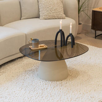 Organische Salontafel 'Jacky' Glas en betonlook, 86 x 76cm