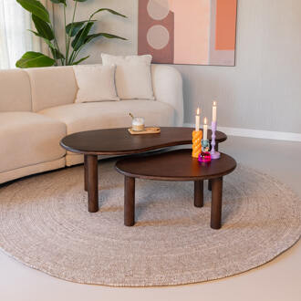 Organische Salontafel 'Noralie' Mangohout, Set van 2 stuks, kleur Bruin Donkerbruin