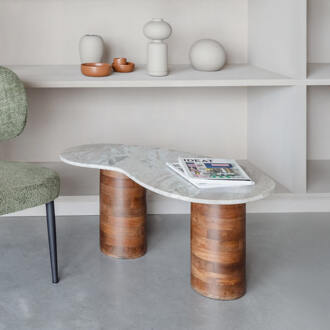 Organische Salontafel 'Patty' Marmer en mangohout, 86 x 48cm