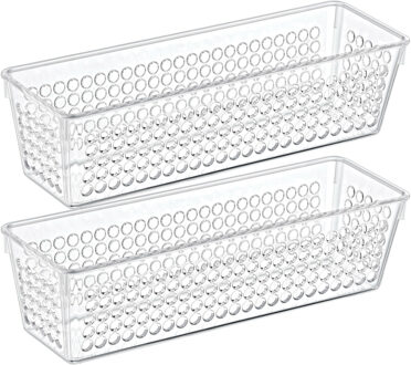 Organizer/opbergmandje - 2x - kunststof - transparant - 0.8L - 23 x 7.5 x 6 cm - Opbergmanden Wit