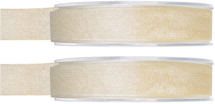 Organza sierlint - 2x - creme wit - 15 mm x 20 meter - Hobby decoratie lint - Cadeaulint