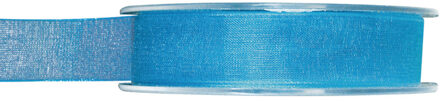Organza sierlint - blauw - 15 mm x 20 meter - Hobby decoratie lint - Cadeaulint