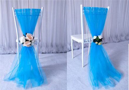 Organza Sjerpen Stoel Cover Sash Breder Voller Bows Wedding Party 2x1.5M Blauw
