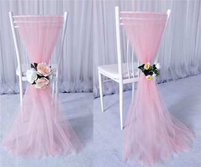 Organza Sjerpen Stoel Cover Sash Breder Voller Bows Wedding Party 2x1.5M perzik poeder