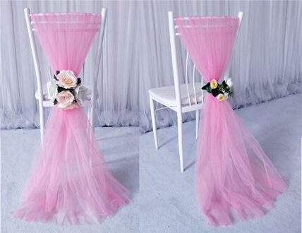 Organza Sjerpen Stoel Cover Sash Breder Voller Bows Wedding Party 2x1.5M Roze