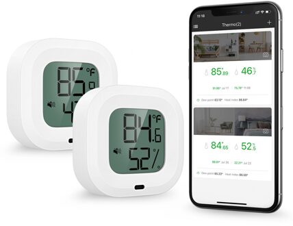 Oria 2 Stuks Draadloze Thermometer Hygrometer Mini Bluetooth 5.0 Indoor Temperatuur En Vochtigheid Sensor Monitor