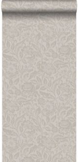 Origin behang bloemen licht taupe Blauw