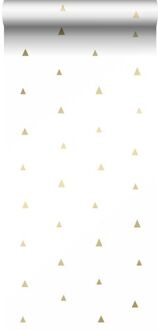 Origin behang grafische driehoeken wit en goud Blauw
