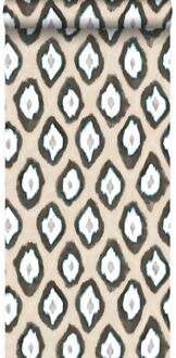 Origin behang ikat motief beige en turquoise Blauw